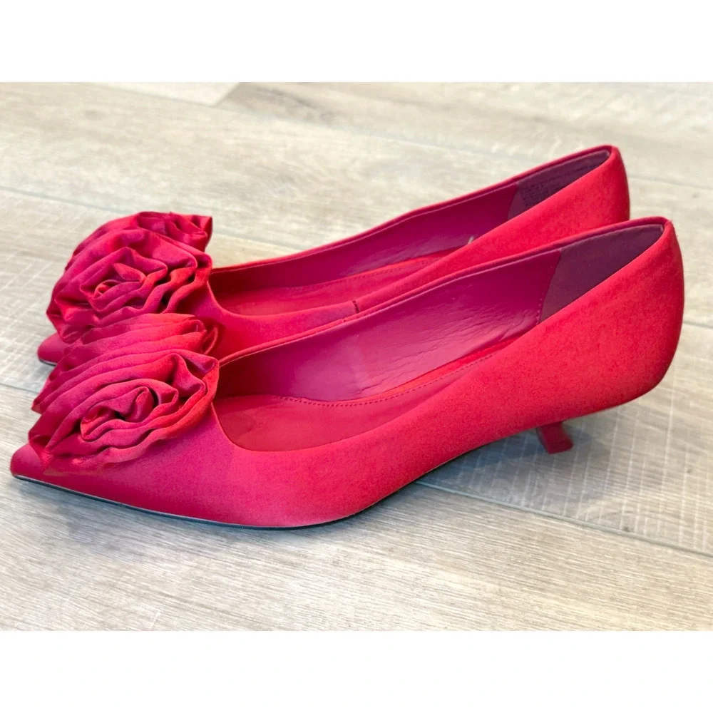 NEW KATY PERRY RED MICRO HEEL FLOWER PUMPS HEELS SHOES SZ 6.5M 6.5 - Picture 5 of 13